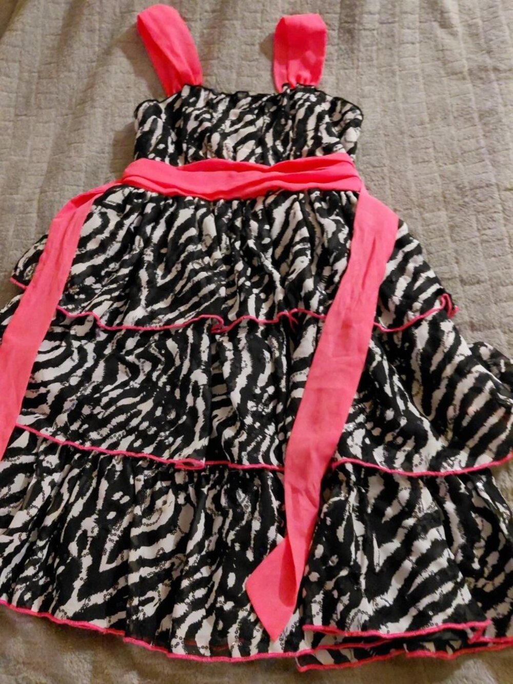 Bloome Girls Dress  Sparkle sequin zebra hot pink trim